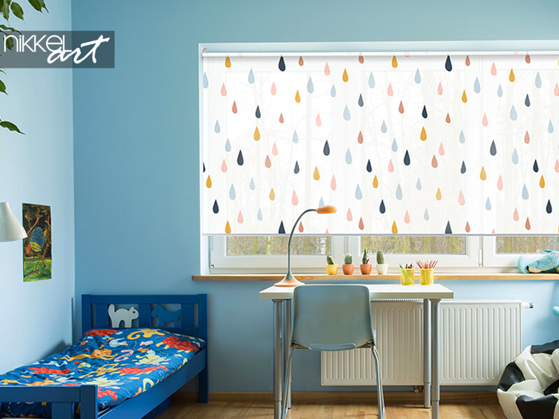 Printed roller blinds Various raindrops. Kids drawing style. Childish scandinavian backdrop. Flat design. Hand drawn colored vector seamless pattern. Modern trendy illustration for fabric, textile, wallpaper, scrapbook